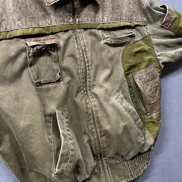 Vtg 80s 90s Dual Control Canvas Leather Bomber Flight Jacket Mens M Quilted Line - Picture 5 of 16